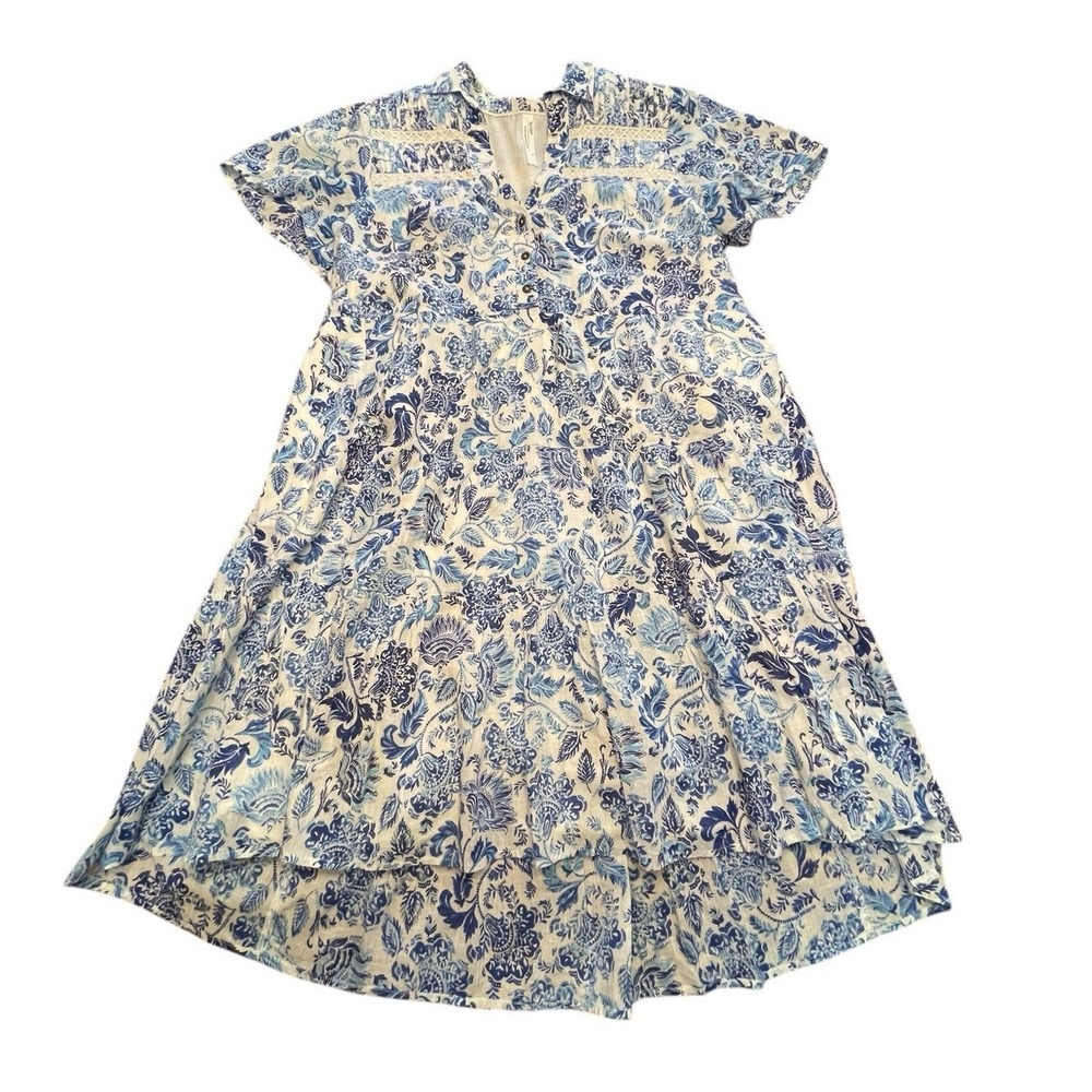 Anthropologie Blue and White Floral Mini Dress